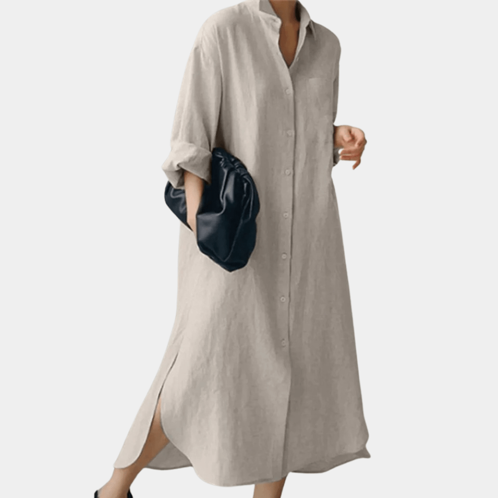 Soft, comfortable women's oversized shirt dress, a chic button-down design for effortless casual wear.