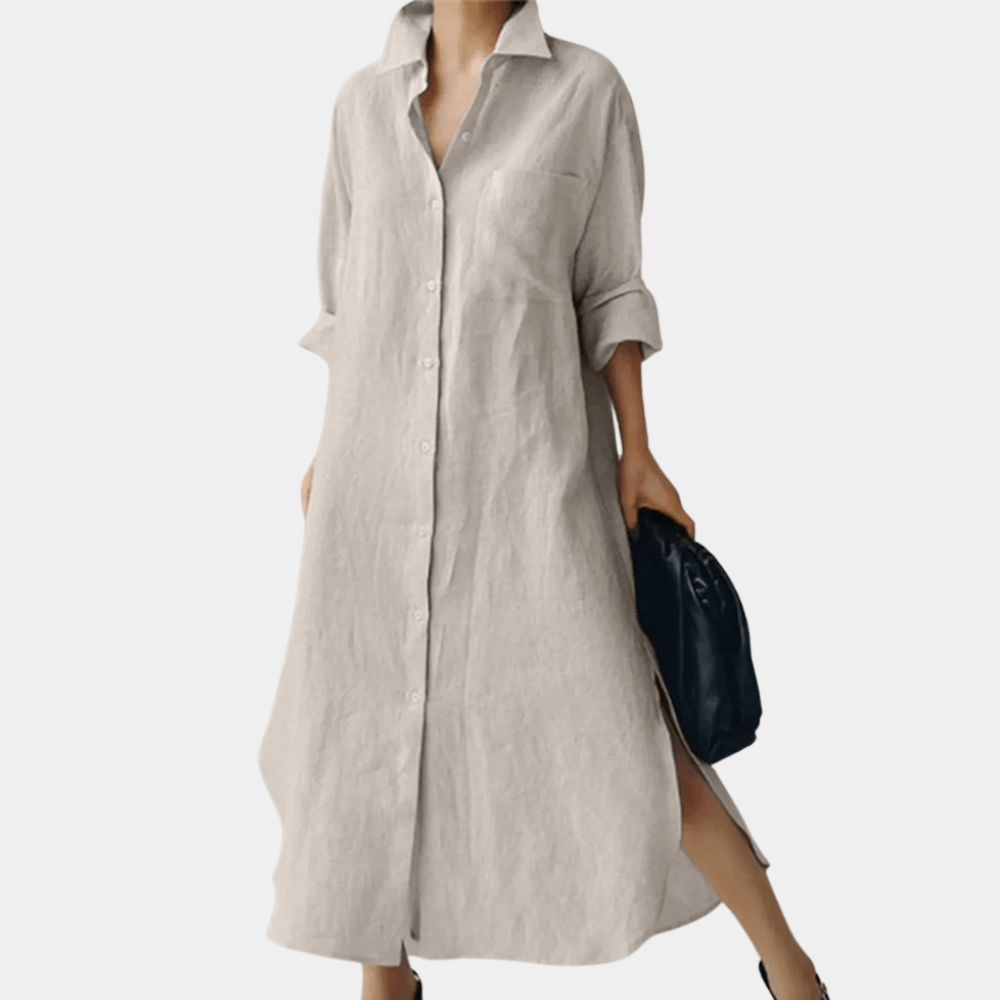 Effortless everyday women's oversized shirt dress with a relaxed, flowy fit, great for casual summer style.
