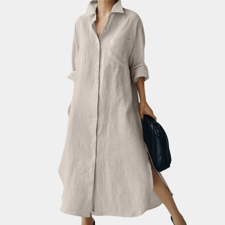 Effortless everyday women's oversized shirt dress with a relaxed, flowy fit, great for casual summer style.