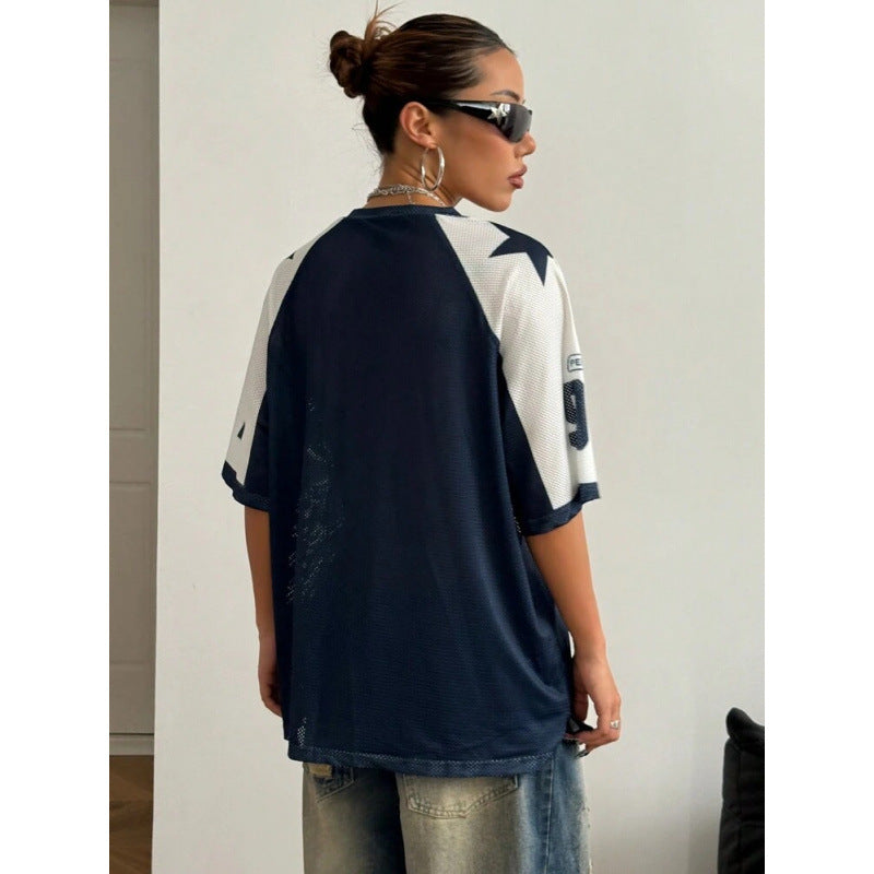Comfortable women's oversized printed top, perfect for sporty looks, casual outings & summer streetwear.