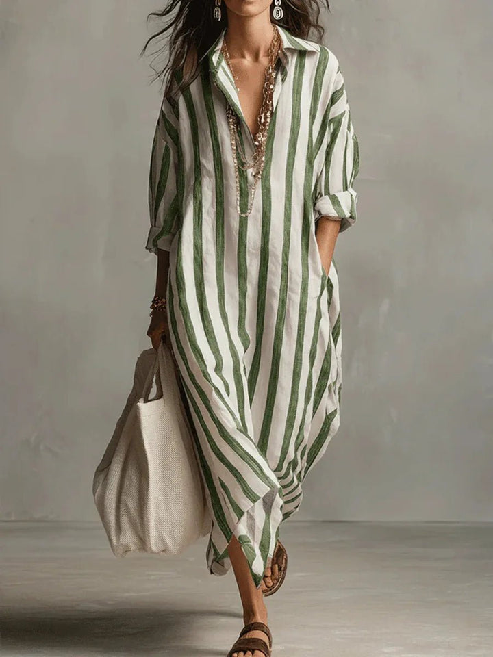 Women's relaxed fit striped shirt maxi dress, a comfortable long oversized summer style.