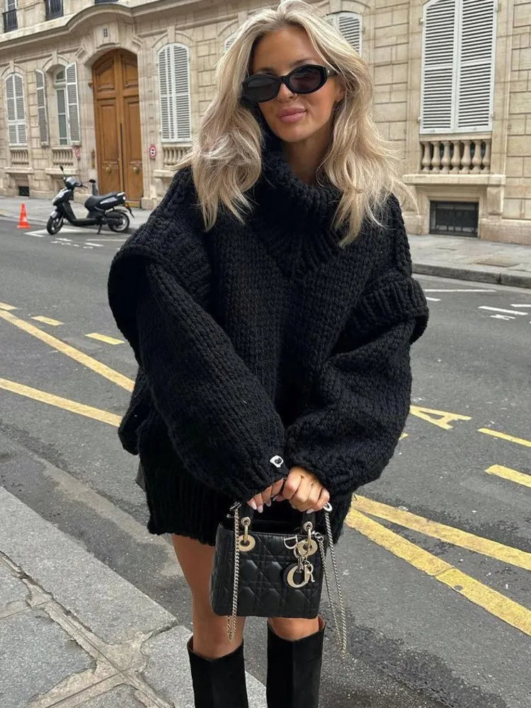 Women's oversized turtleneck sweater dress, perfect for cozy fall & winter fashion.
