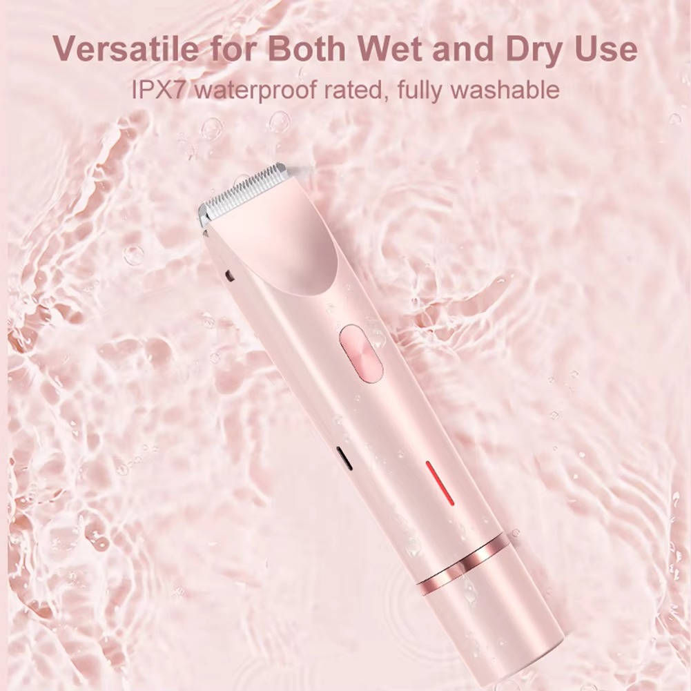 Quiet women's intimate grooming trimmer. Painless hair removal for bikini line & body. Waterproof electric shaver.