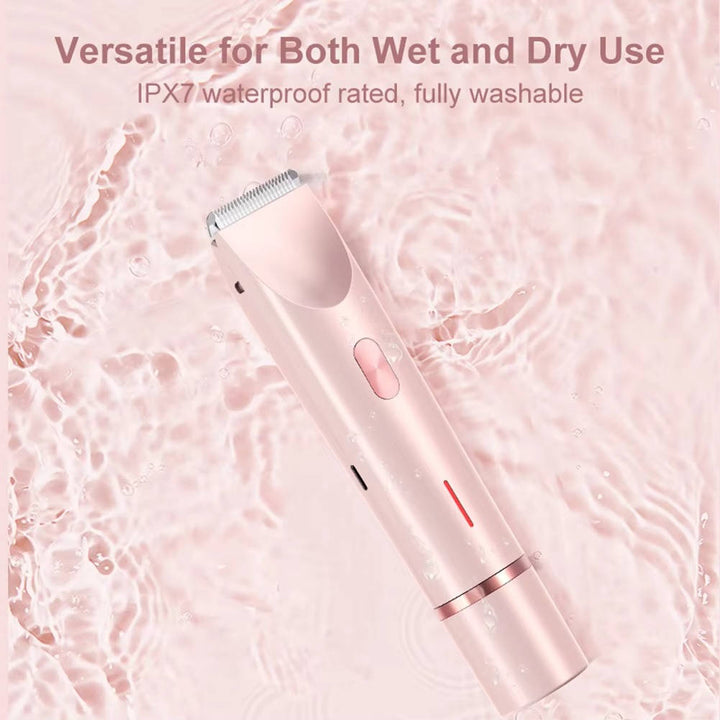 Quiet women's intimate grooming trimmer. Painless hair removal for bikini line & body. Waterproof electric shaver.