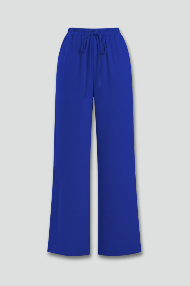 Women's palazzo trousers with drawstring waist, wide leg, and pockets for casual summer wear.