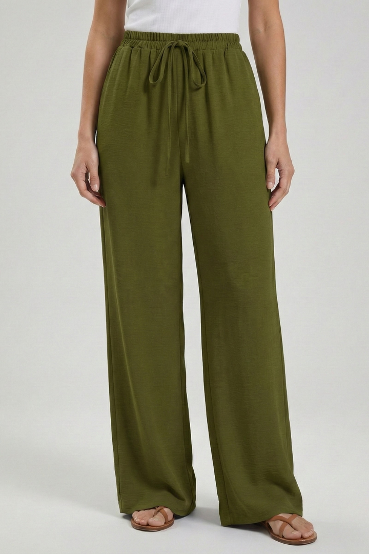 Women's summer palazzo pants, loose-fit, drawstring waist, and convenient side pockets.