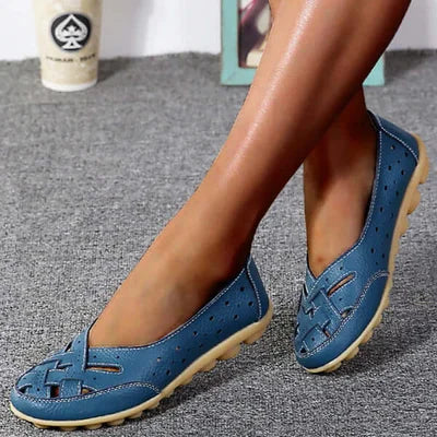 Easy slip-on women's low cut loafers, showcasing a perforated woven upper & comfortable flat gripped sole.