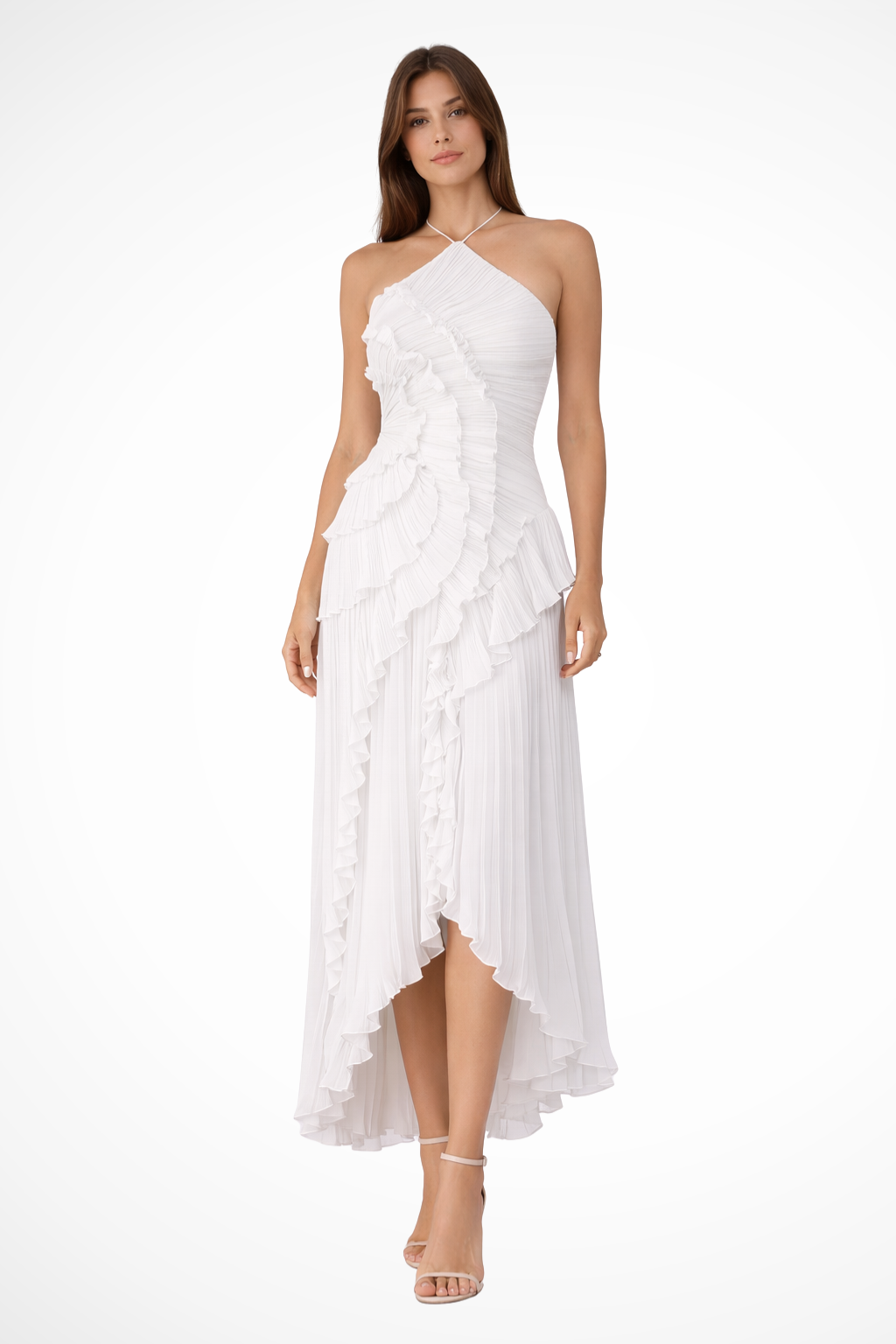Flowing yellow sleeveless ruffled maxi dress, a vibrant and comfortable choice for summer outings and events.