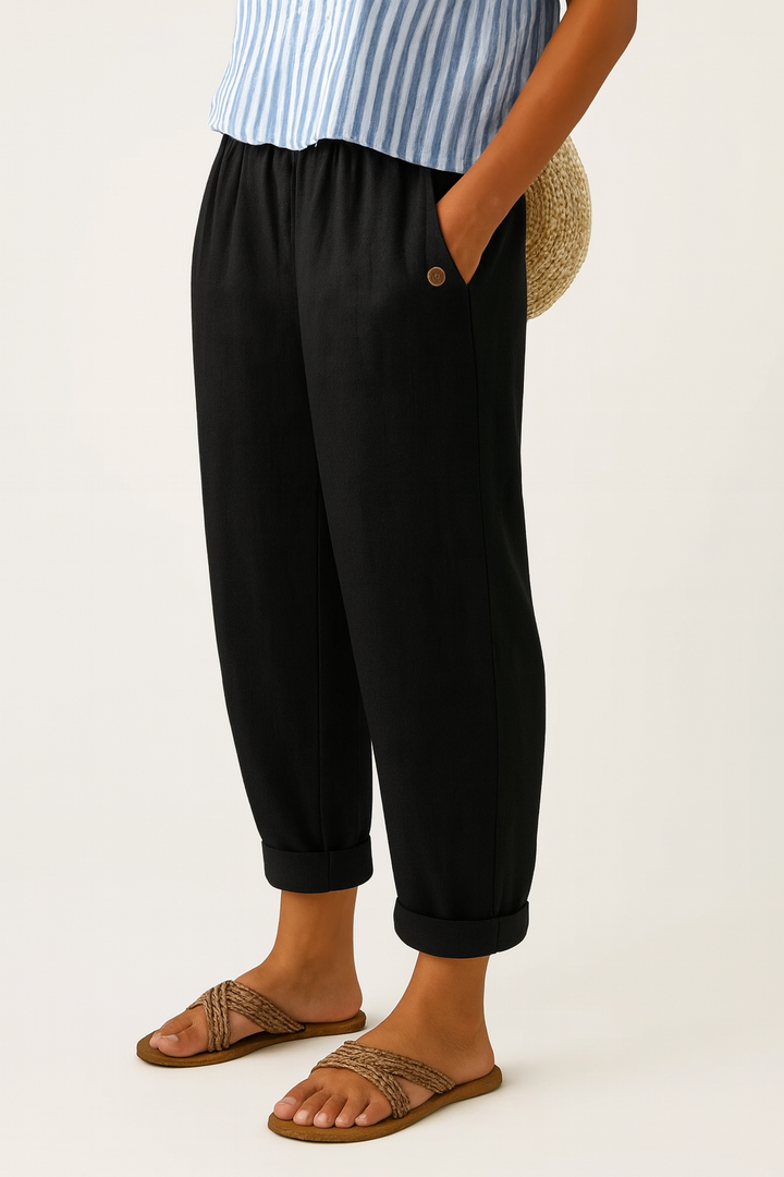 Stylish women's relaxed fit plain pants, a versatile essential for casual spring/summer wardrobes.