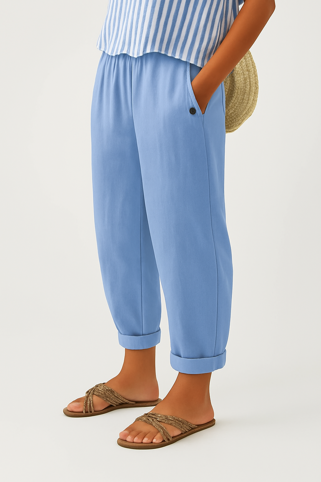 Soft cotton blend women's everyday trousers, offering ultimate comfort and a timeless plain design.