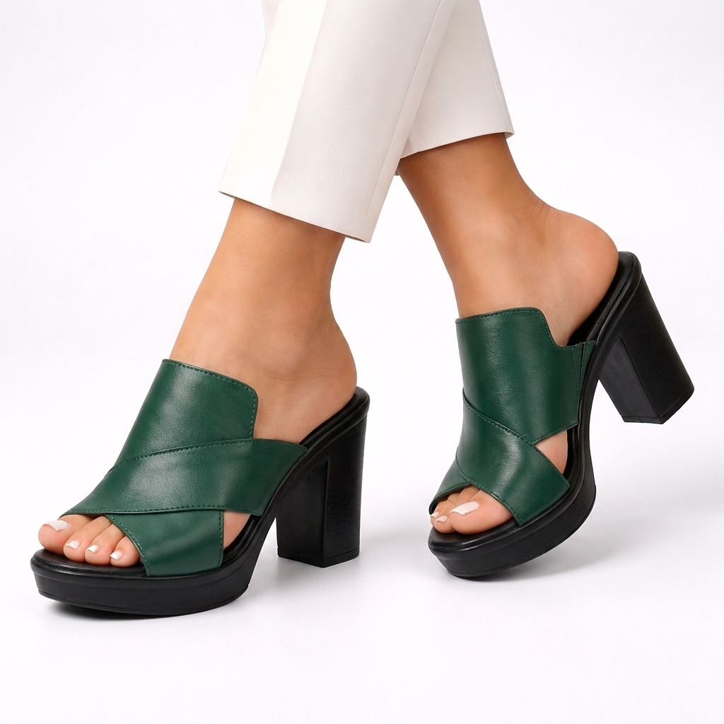 Women's platform block heel sandals with crisscross straps. Perfect open-toe summer footwear.