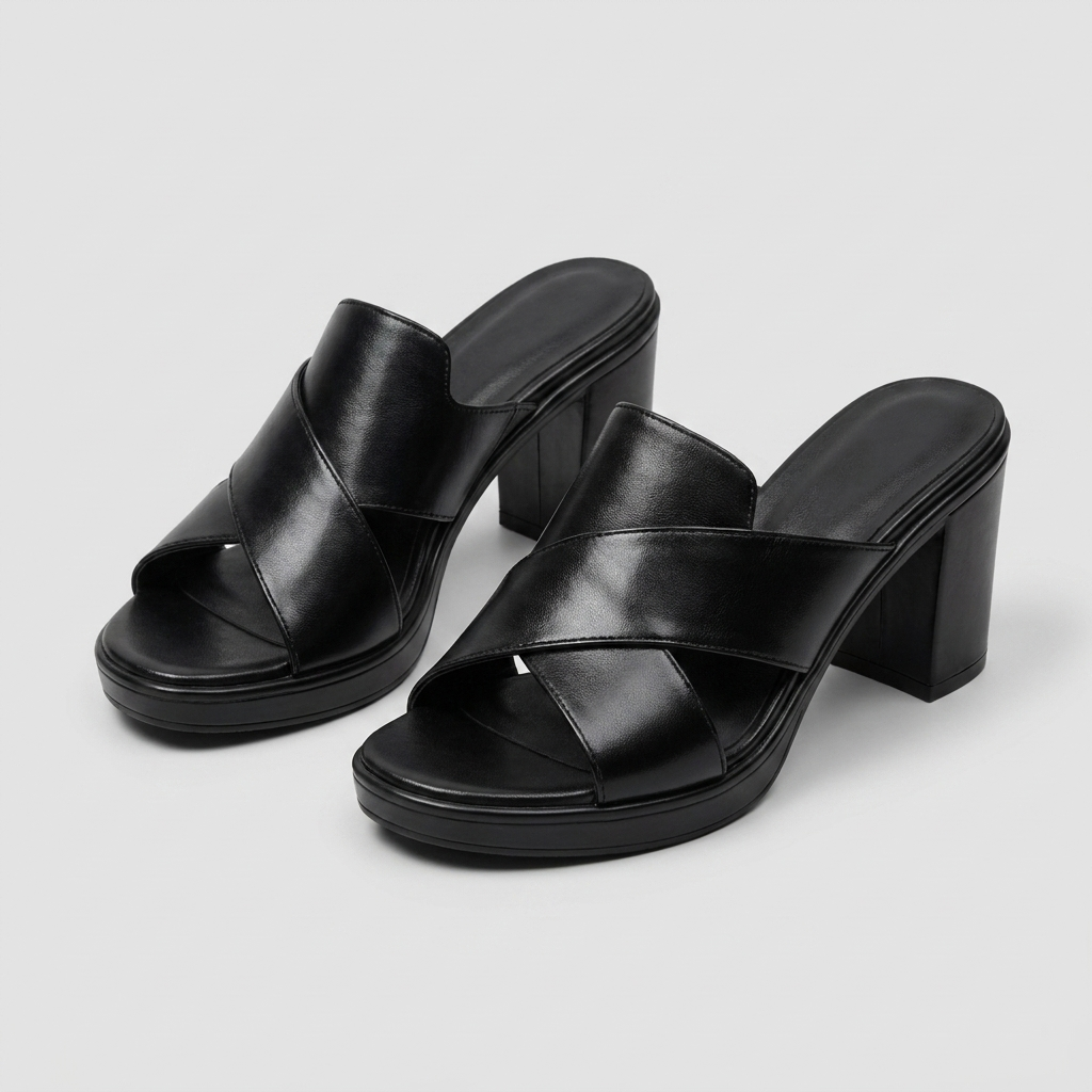 Elegant women's platform sandals with a sturdy block heel & chic crisscross straps. Open toe footwear.