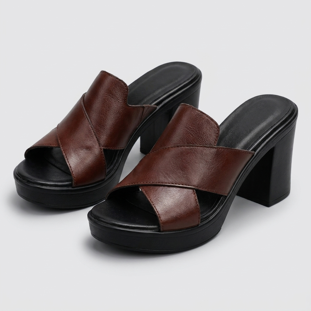 Comfortable women's block heel platform sandals with secure crisscross straps. Ideal open-toe summer footwear.