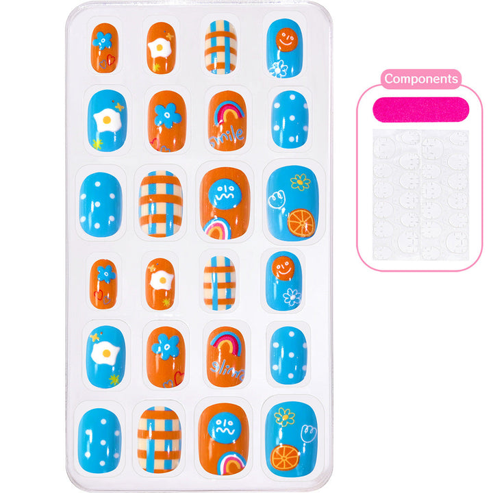 Women's playful cartoon press-on nails kit, easy application for vibrant nail art.