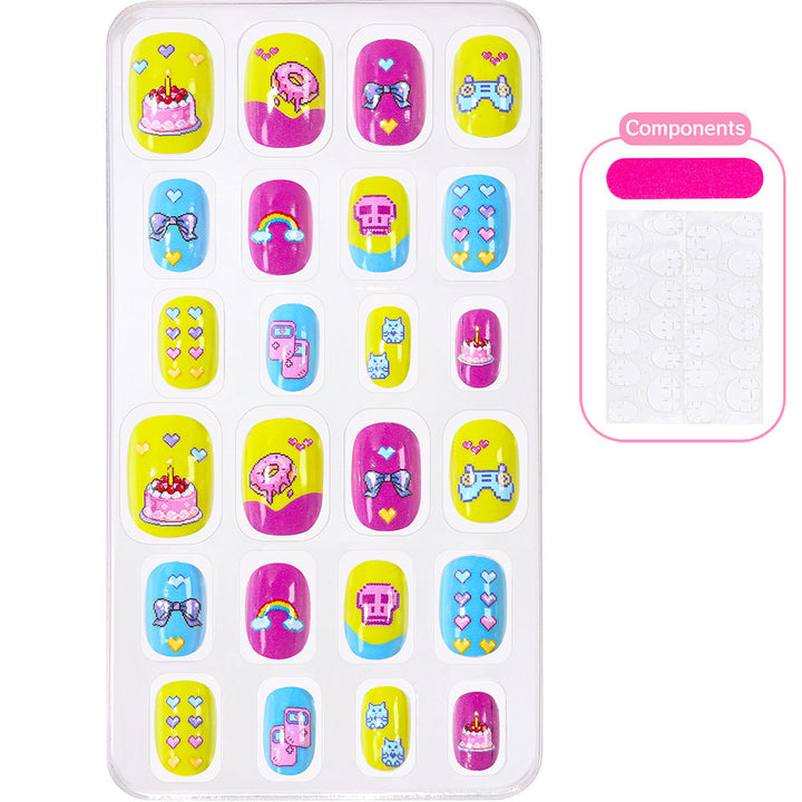 Quick & easy cartoon press-on nail art kit, playful fake nails for women.