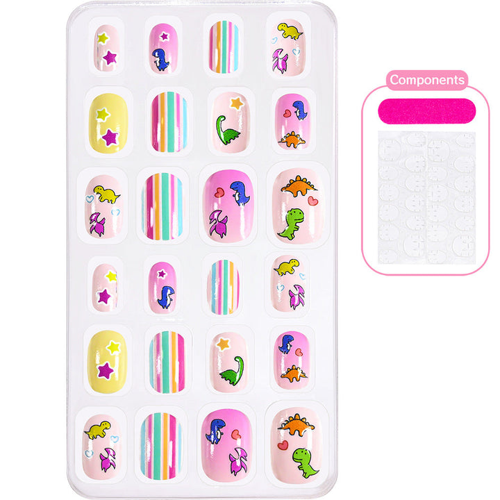 Durable press-on cartoon nails for women, simple and playful manicure.