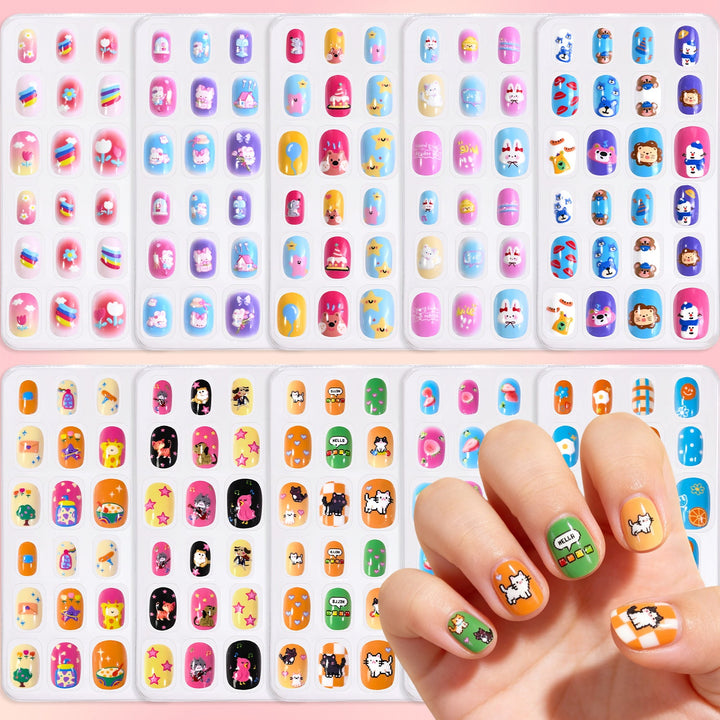 Trendy cartoon press-on nails kit, easy application for modern women.