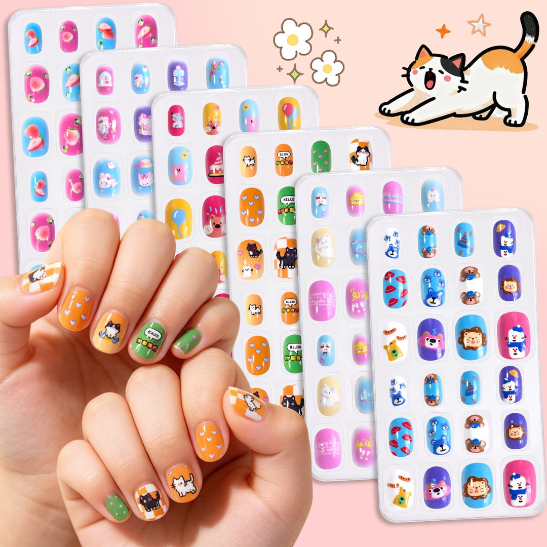 Statement cartoon press-on nails, vibrant & playful for unique nail art.