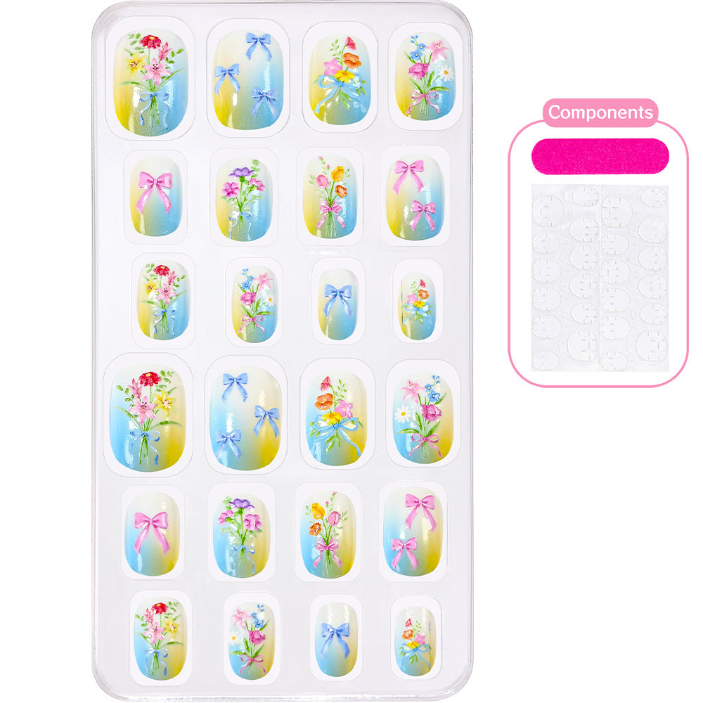 Cartoon design press-on nails for women, quick & playful nail style.
