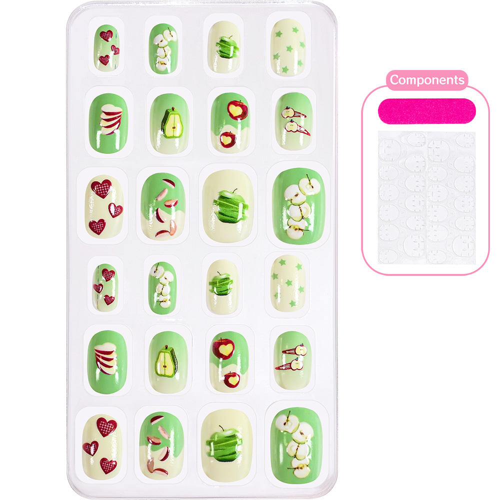 Durable women's cartoon press-on nails, playful & quick manicure accessory.