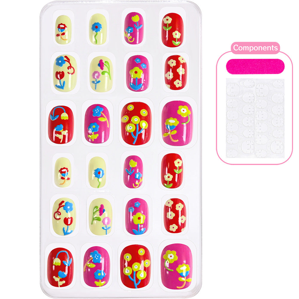 Colorful cartoon themed press-on nails kit, instant vibrant nail art.