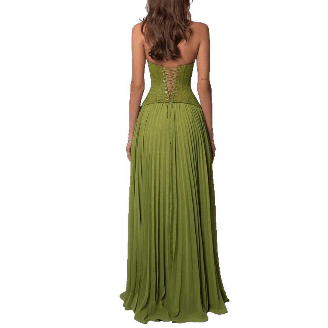 Chic pleated halterneck maxi dress, a versatile women's gown for weddings & formal occasions.