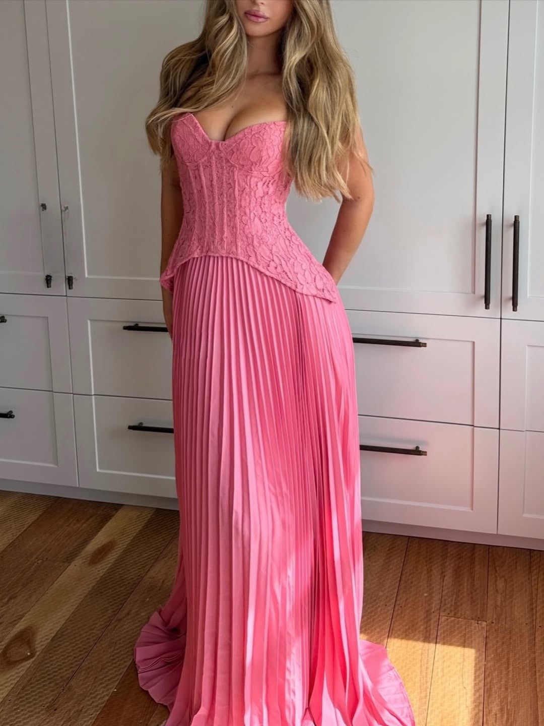 Beautiful pleated halterneck maxi dress for women, an elegant choice for wedding guests & parties.