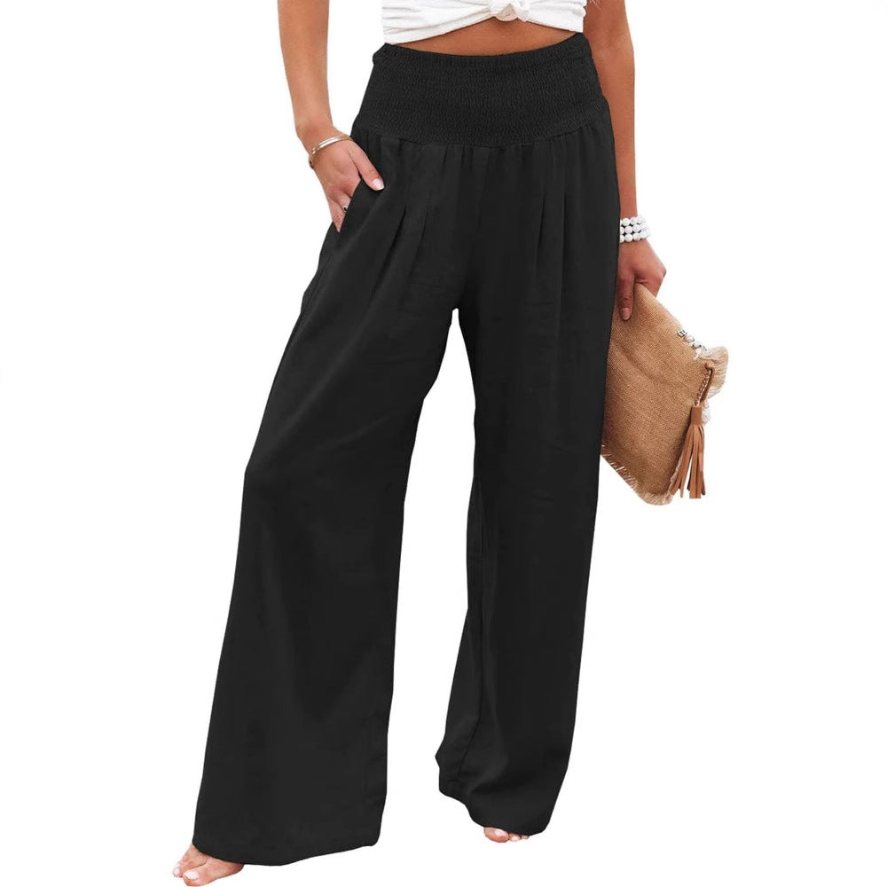 Versatile women's wide leg pants with pleats & elastic waist, perfect for everyday summer fashion.