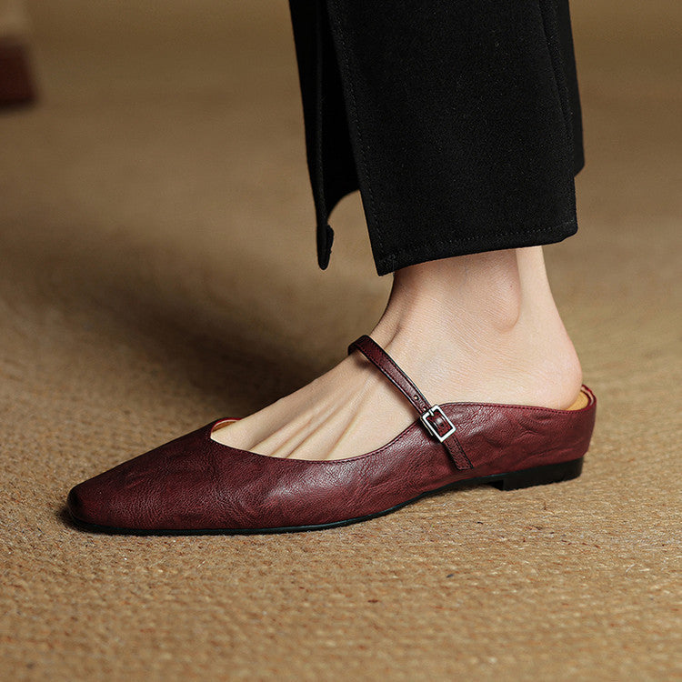 Everyday women's pointed toe mule flats, easy slip-on with a subtle strap accent.