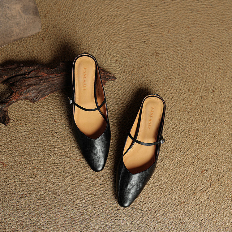 Women's casual pointed toe mules, nude, versatile for various outfits.