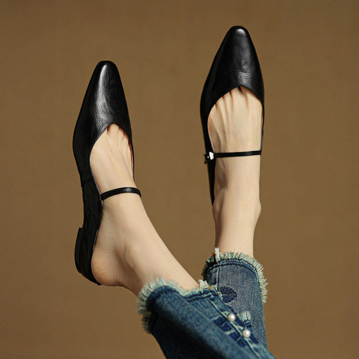 Elegant pointed toe women's mule flats, perfect for dressy or casual wear.