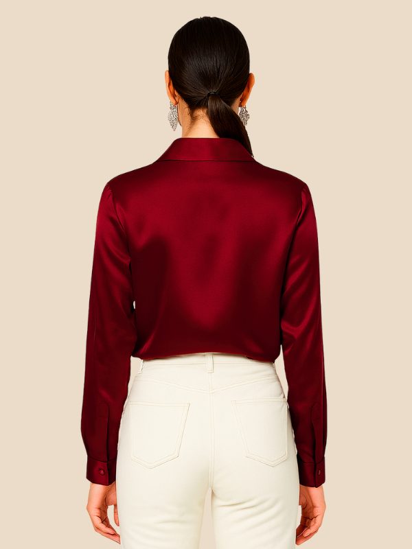Elegant women's blouse, a polished long-sleeve button-down with a sophisticated pointed collar.