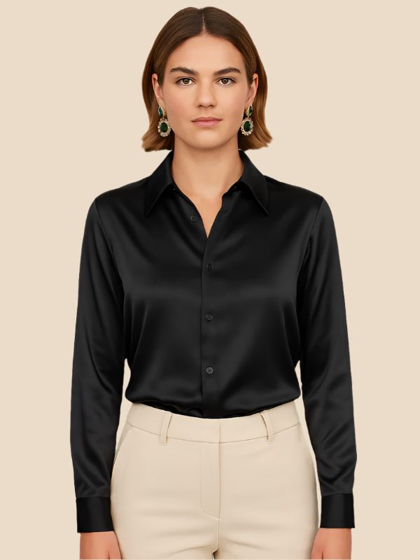 Women's polished button-down top, a versatile long-sleeve shirt with an elegant pointed collar.