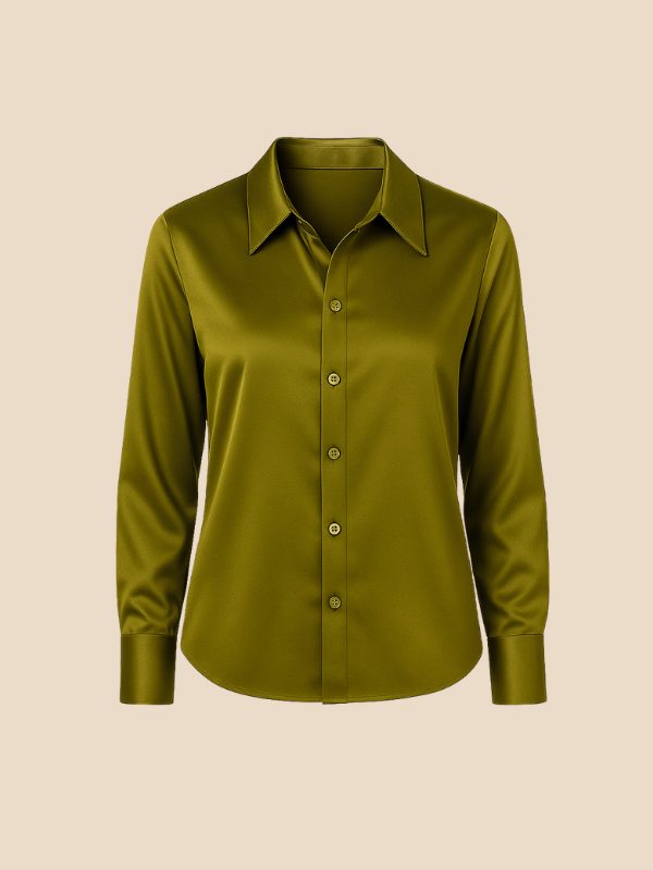 Sophisticated long-sleeve women's shirt, a polished button-down blouse with a classic pointed collar.