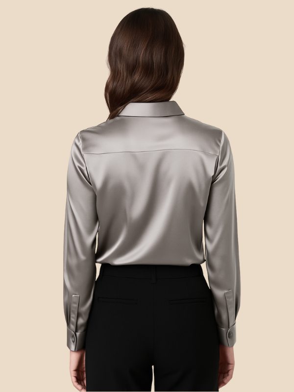 Women's casual chic button-down, a polished long-sleeve top featuring a neat pointed collar.