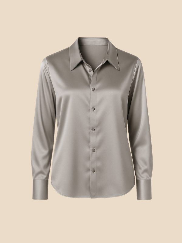 Classic women's office blouse, a polished button-down long-sleeve shirt with a pointed collar.