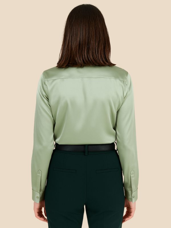 Sophisticated women's button-down shirt, long-sleeve and polished, with an elegant pointed collar.