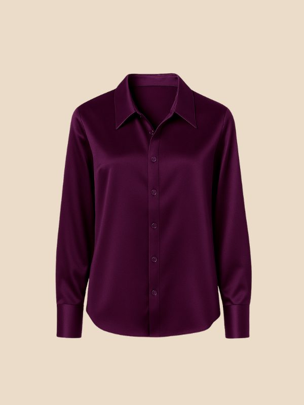 Elegant long-sleeve women's blouse, a versatile button-down top with a sophisticated pointed collar.