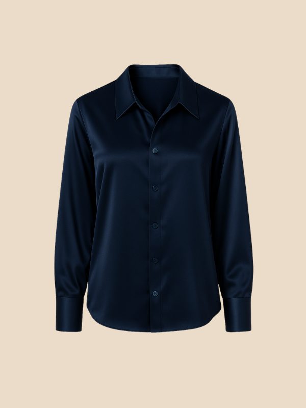 Versatile women's button-down, a polished long-sleeve top with an elegant pointed collar design.