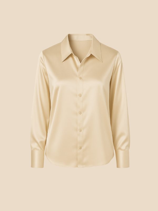 Classic women's polished shirt, button-down long-sleeve with a crisp pointed collar.