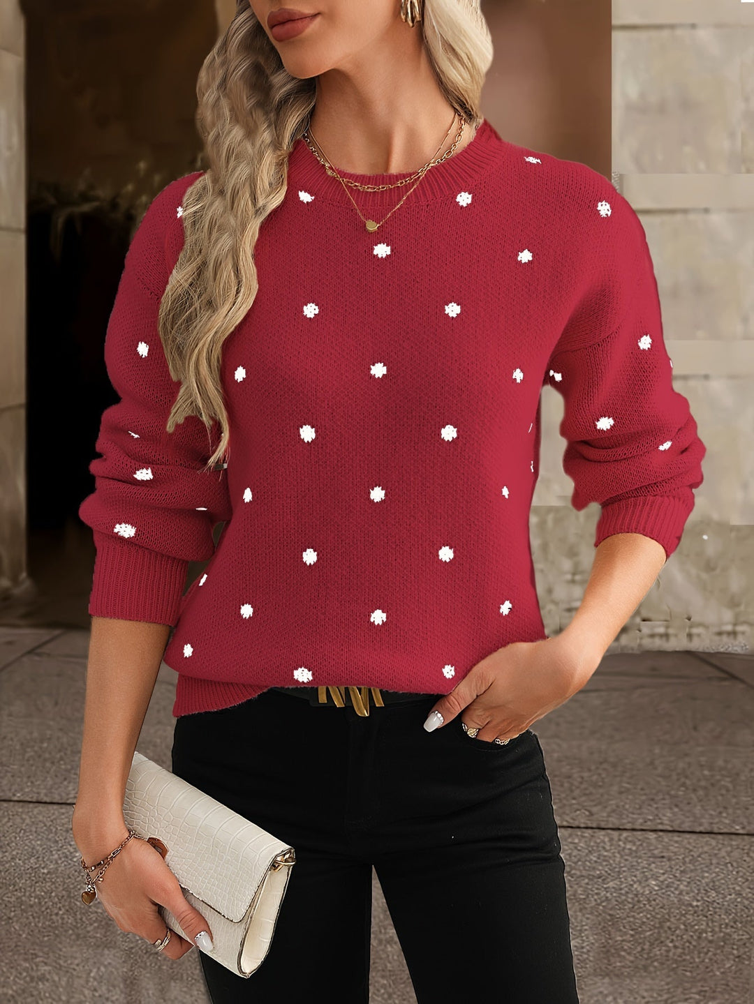 Elegant women's polka dot long sleeve sweater, warm and fashionable for fall & winter.