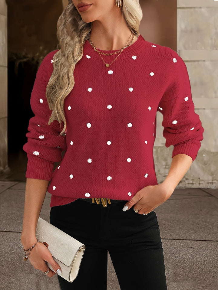 Elegant women's polka dot long sleeve sweater, warm and fashionable for fall & winter.