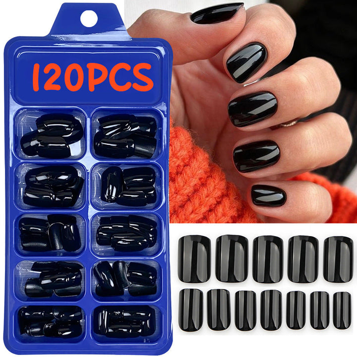 Reusable women's black fake nails for a quick & easy at-home manicure. High-quality artificial nail art.