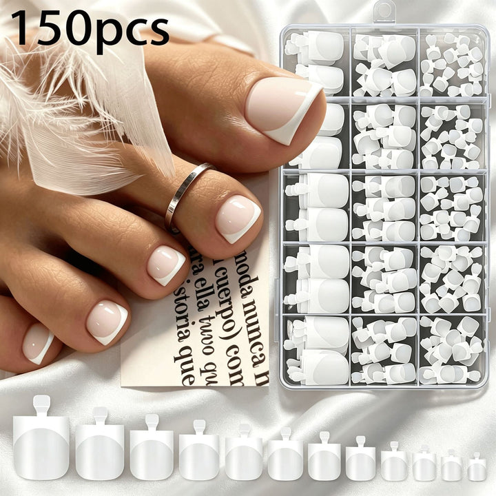 Complete false toenail kit. Includes press-on fake nails for women to achieve perfect DIY pedicures.