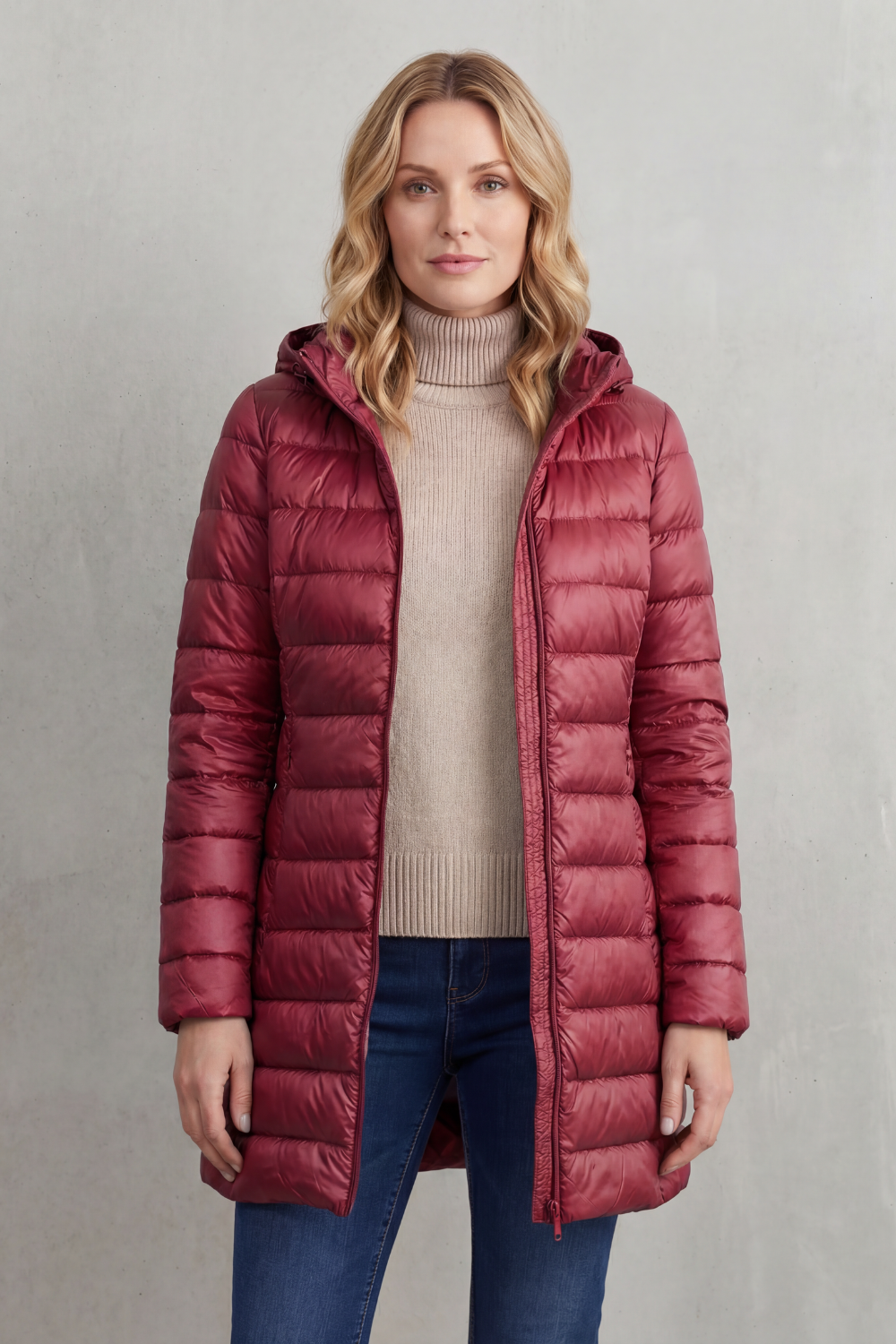 Women's premium hooded puffer jacket. Ultra-warm, lightweight, packable, great for winter and travel.