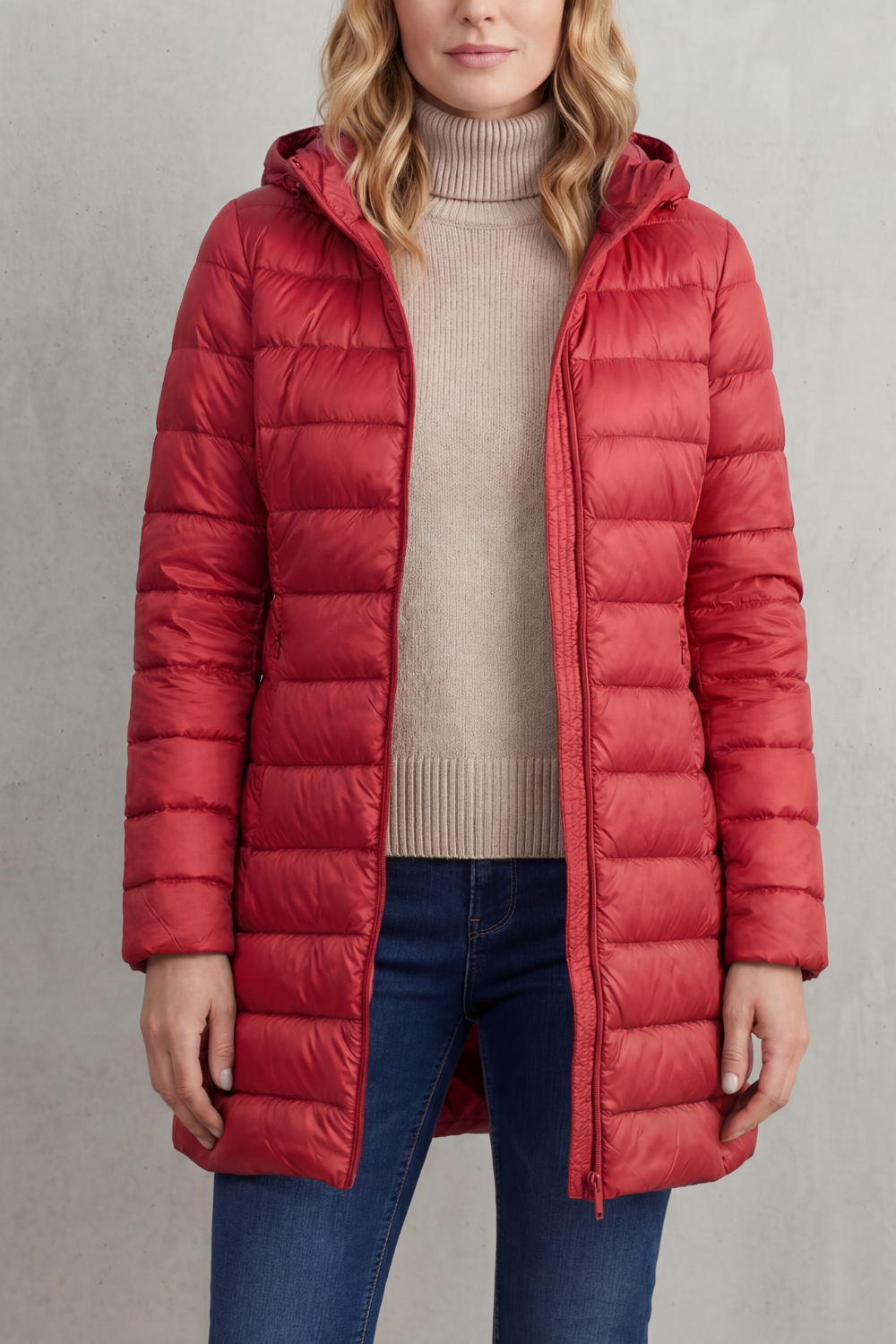 Smart women's hooded puffer. Ultra-warm, lightweight, and easily packable, blending function with winter fashion.