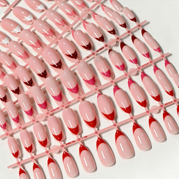 Close-up of fashion press-on nails showing glossy finish and unique design, part of a premium nail set.
