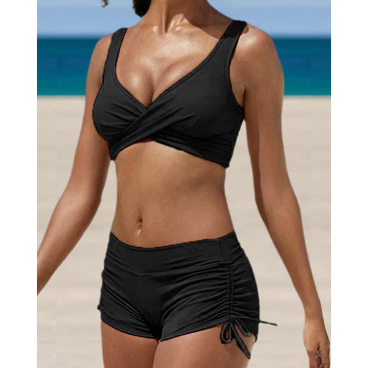 Flattering women's printed two-piece swimsuit, adjustable for a perfect fit, great for the beach or pool.