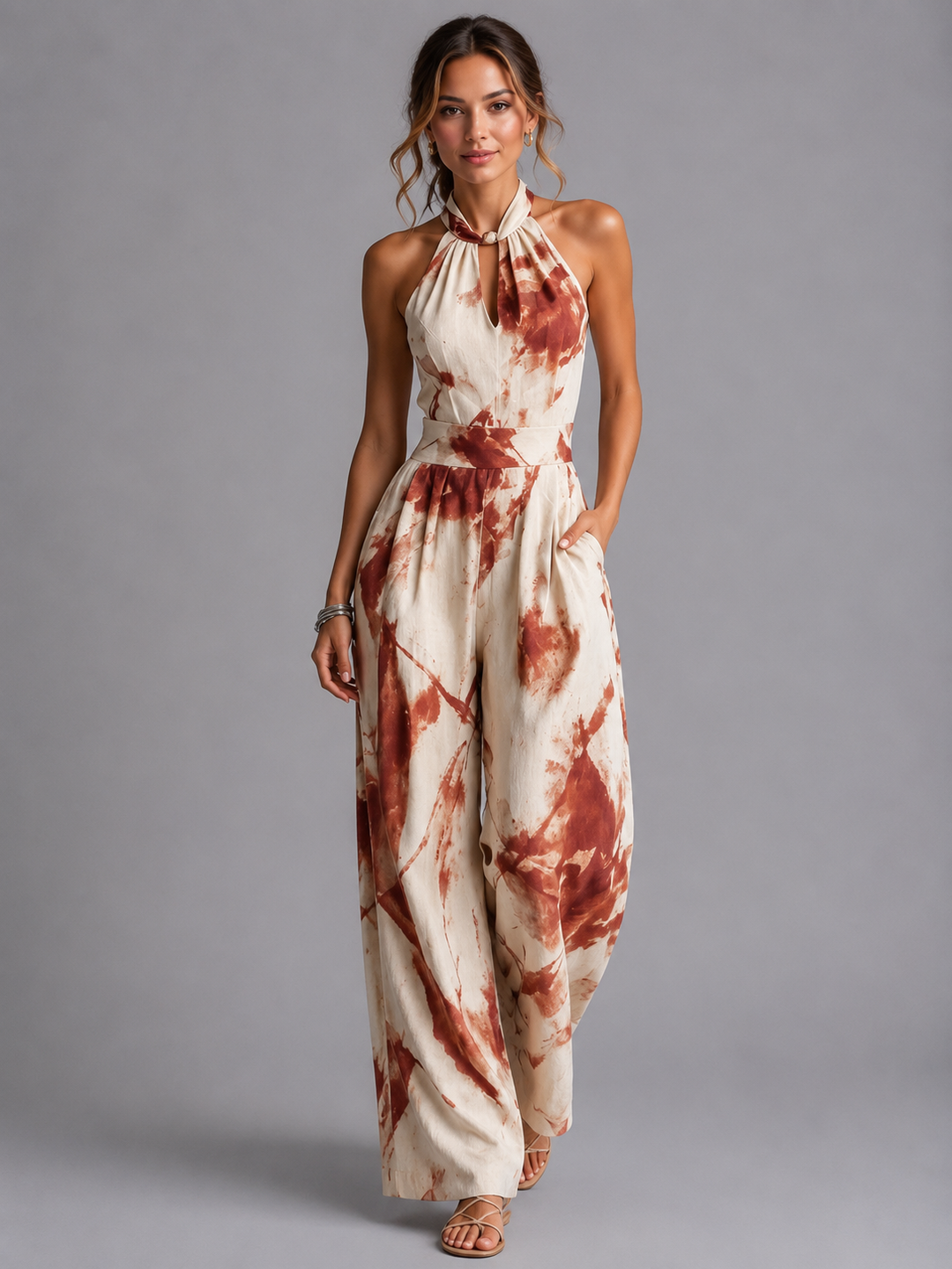 Vibrant printed women's wide-leg summer jumpsuit. Flowy, comfortable & stylish for resort and casual wear.