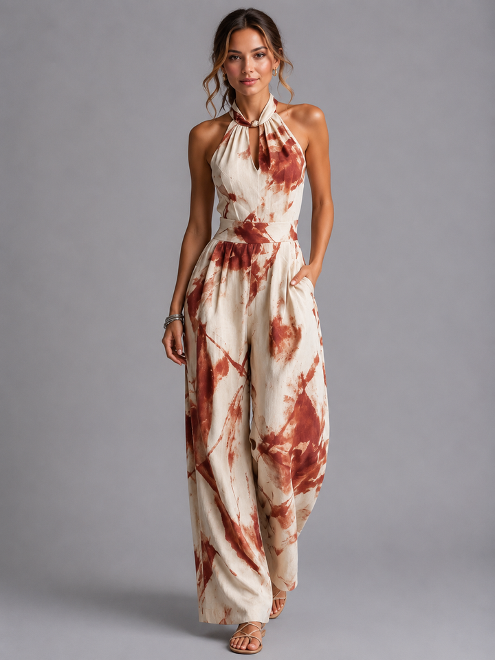 Vibrant printed women's wide-leg summer jumpsuit. Flowy, comfortable & stylish for resort and casual wear.